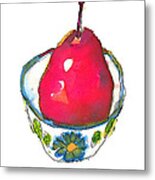 Pink Pear In Floral Bowl Metal Print