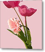 Pink Tulips And Daisy Metal Print