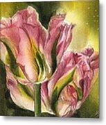 Pink Tulips With Yellow Metal Print