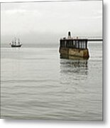 Pirate Ship And Whitby West Breakwater Metal Print