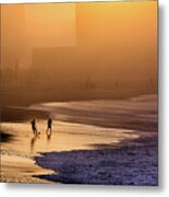 Playing Football On The Shore Metal Print