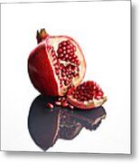 Pomegranate Opened Up On Reflective Surface Metal Print
