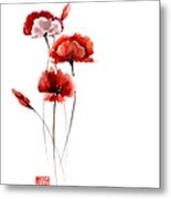 Poppies Flowers Pink Orange Red Poppy Flower Giclee Fine Art Print Of Watercolor Painting Metal Print