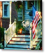 Porch With American Flag Metal Print