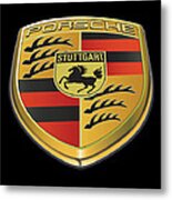 Porsche Logo  Illustration On Black Metal Print