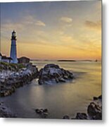 Portland Head Light At Sunrise Metal Print