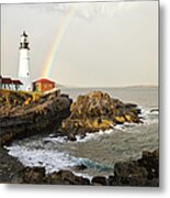 Portland Head Light Lighthouse And Metal Print