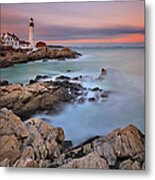 Portland Head Light Snowy Sunset Metal Print