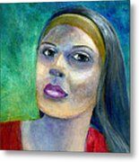 Portrait Art Woman In Red Metal Print