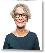 Portrait Of Smiling Senior Woman With Eyeglasses Metal Print