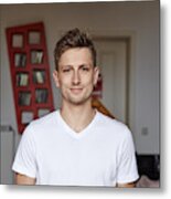 Portrait Of Smiling Young Man At Home Metal Print