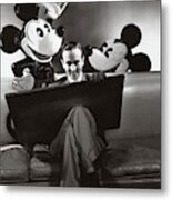 Portrait Of Walt Disney Sitting With Open Cartoon Metal Print