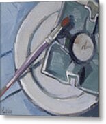 Pottery And Paintbrush Still Life Painting Metal Print