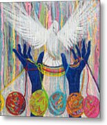Prophetic Message Sketch 20 What Woman Will Rise Up    Yarn Hands Woven Nest Or Bridge For Dove Metal Print
