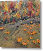 Pumpkin Field Metal Print