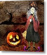 Pumpkinella The Magical Good Witch And Her Magical Cat Metal Print