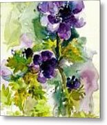Purple Blue Anemones - Flowers Watercolor Metal Print