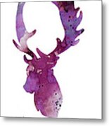 Purple Deer Head Silhouette Watercolor Artwork Metal Print
