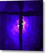 Purple Light Behind The Cross Metal Print