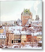 Quebec City Winter Skyline With Chateau Metal Print