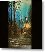 Quiet Forest With Tepees Blank Metal Print