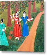 Radha Playing Krishna Metal Print