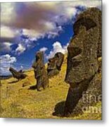 Rano Rarakui Moai Statues On Easter Island Metal Print
