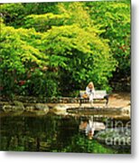 Reading At The Pond Metal Print