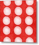 Red And White Shibori Circles Metal Print