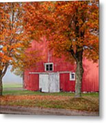 Red Barn With White Barn Door Metal Print