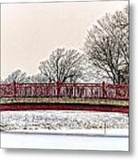 Red Bridge In Winter Metal Print