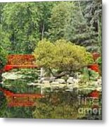 Red Bridge Reflection In A Pond Metal Print