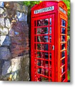 Red British Phone Box In A Little English Village Metal Print