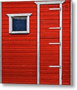 Red Door And Window With White Frames - Metal Print