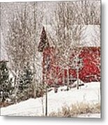 Red House In A Snowstorm Metal Print
