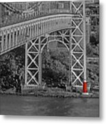Red Lighthouse And Great Gray Bridge Bw Metal Print