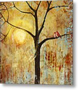 Red Love Birds In A Tree Metal Print
