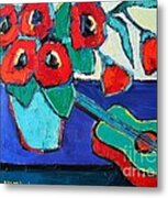 Red Poppies And Guitar Metal Print