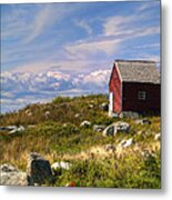 Red Shack By The Water Metal Print