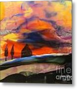 Red Sunset With Building Metal Print