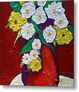 Red Vas With Yellow And White Flowers Metal Print