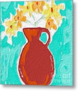 Red Vase Of Flowers Metal Print