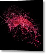 Red Water Splash On Black Background Metal Print