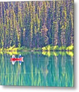 Reflective Fishing On Emerald Lake In Yoho National Park-british Columbia-canada Metal Print
