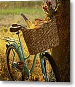 Retro Bicycle With Wine In Picnic Metal Print