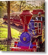 Riding Out Of The Sunset On The Hermann Park Train Metal Print