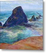 Rocks Heading North - Scenic Landscape Seascape Painting Metal Print