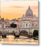 Rome Skyline At Sunset With Tiber River And St. Peter's Basilica, Italy Metal Print