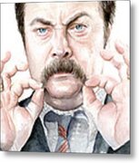 Ron Swanson Mustache Portrait Metal Print