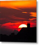 Rooftop Sunset Silhouette Metal Print